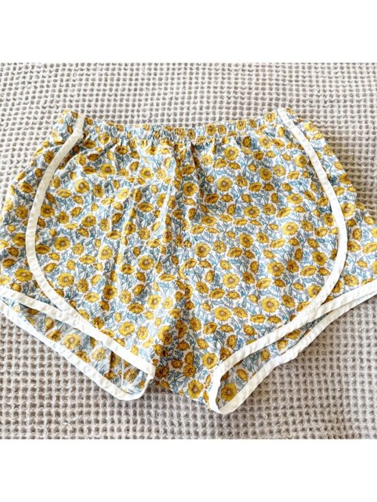 ANN MASHBURN Pants - ANN MASHBURN TRACK SHORT Yellow Floral Liberty Fabric M